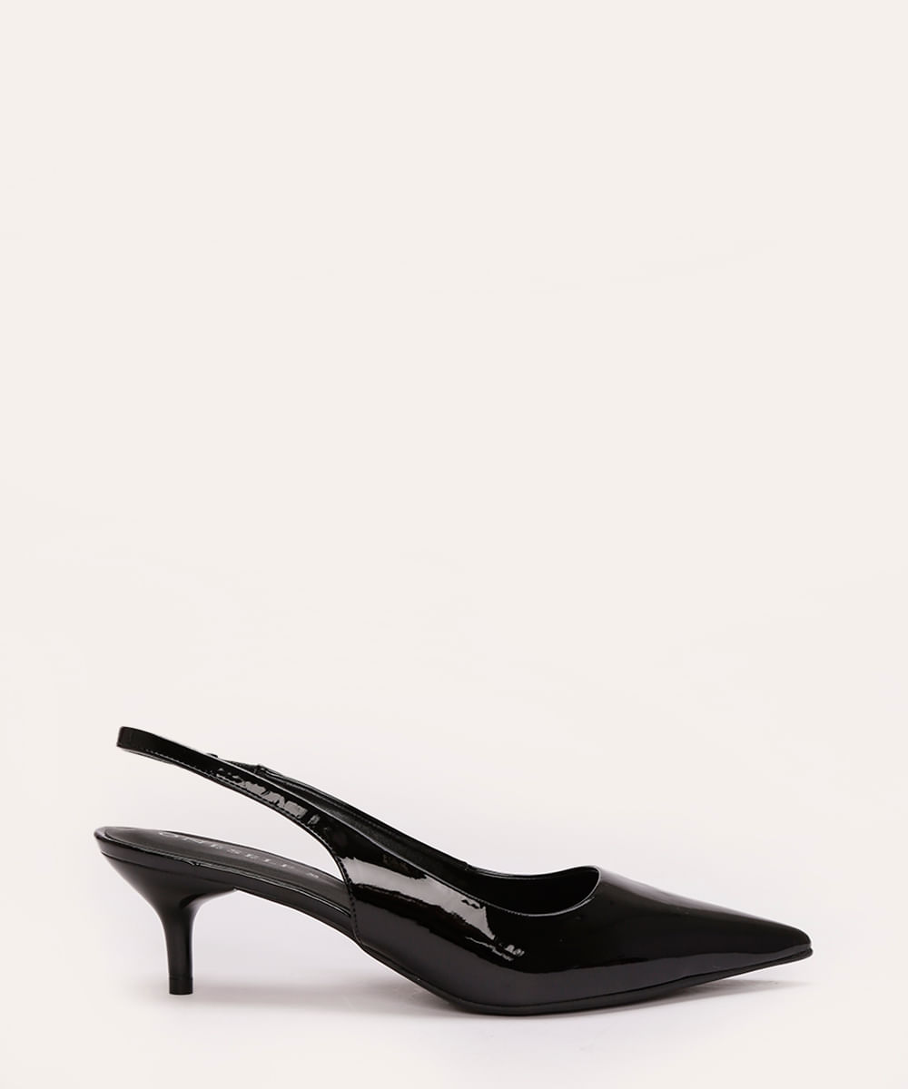 scarpin verniz salto baixo oneself preto