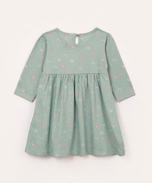 vestido infantil manga longa arco íris verde água