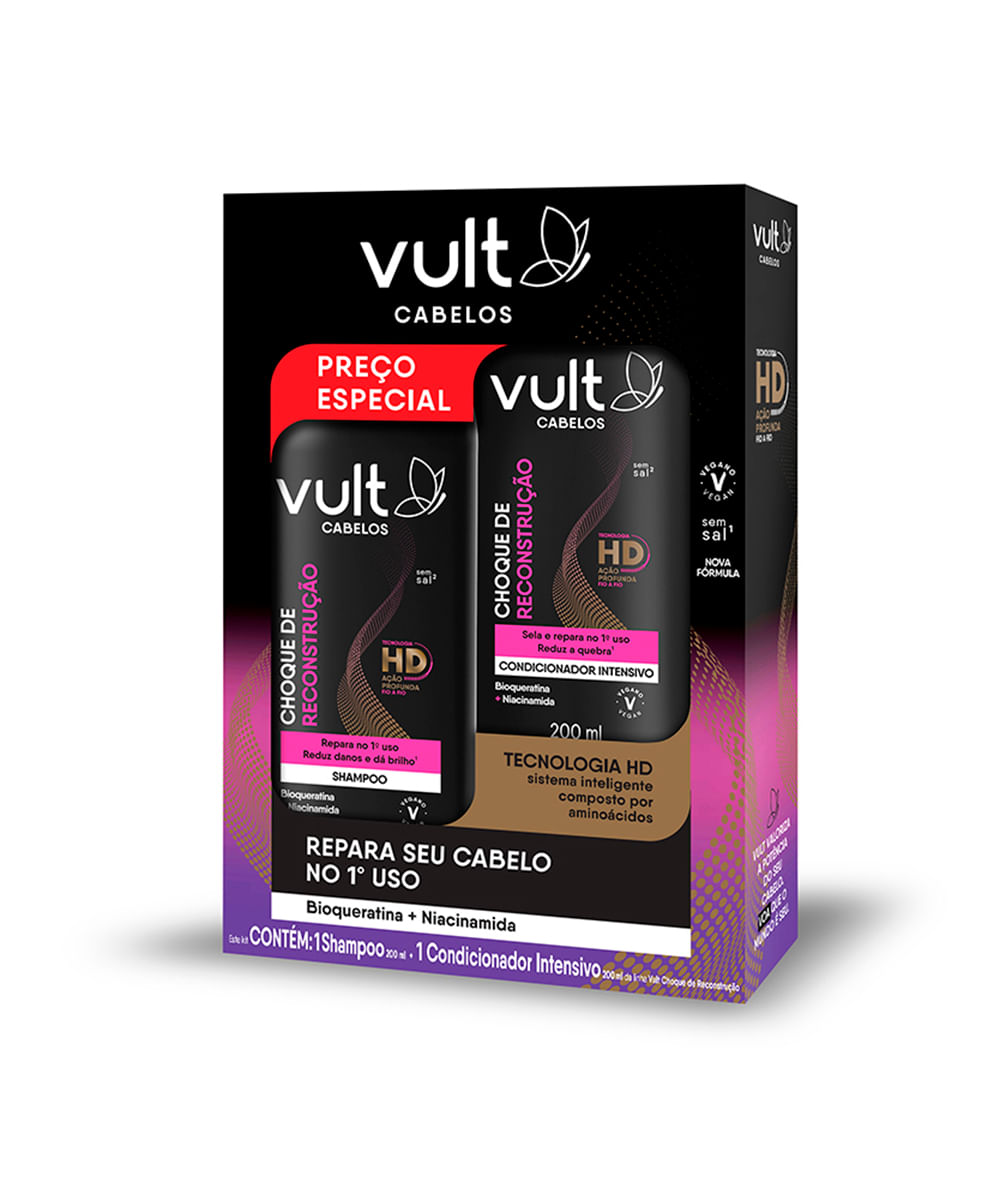 kit shampoo 200ml e condicionador 200ml choque de reconstrução