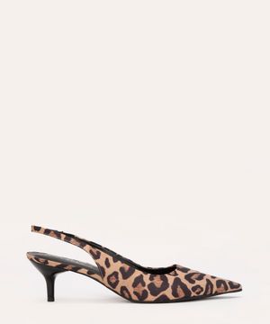 scarpin animal print bico fino salto baixo oneself bege