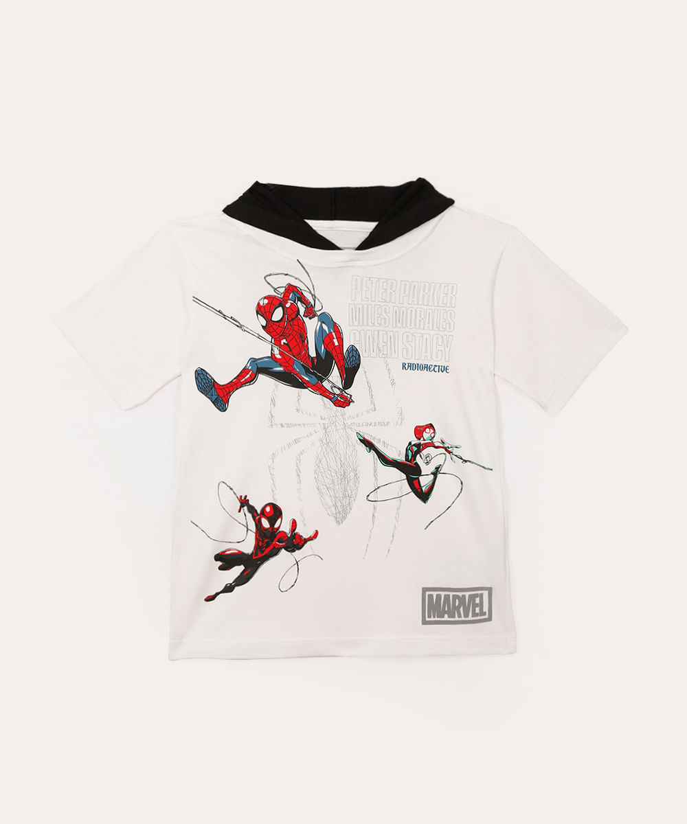 camiseta de algodão infantil homem aranha com capuz off white