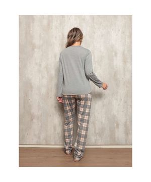 Pijama Longo Feminino Estampa Xadrez Coleção Macchiato Luna Cuore Mescla