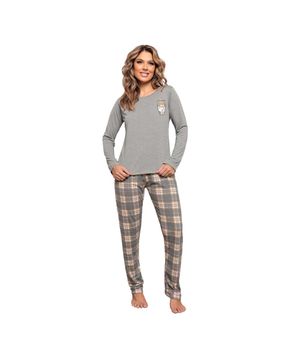 Pijama Longo Feminino Estampa Xadrez Coleção Macchiato Luna Cuore Mescla