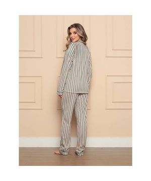 Pijama Americano Longo Feminino Flanelado Coleção Família Dreamer Luna Cuore Listras