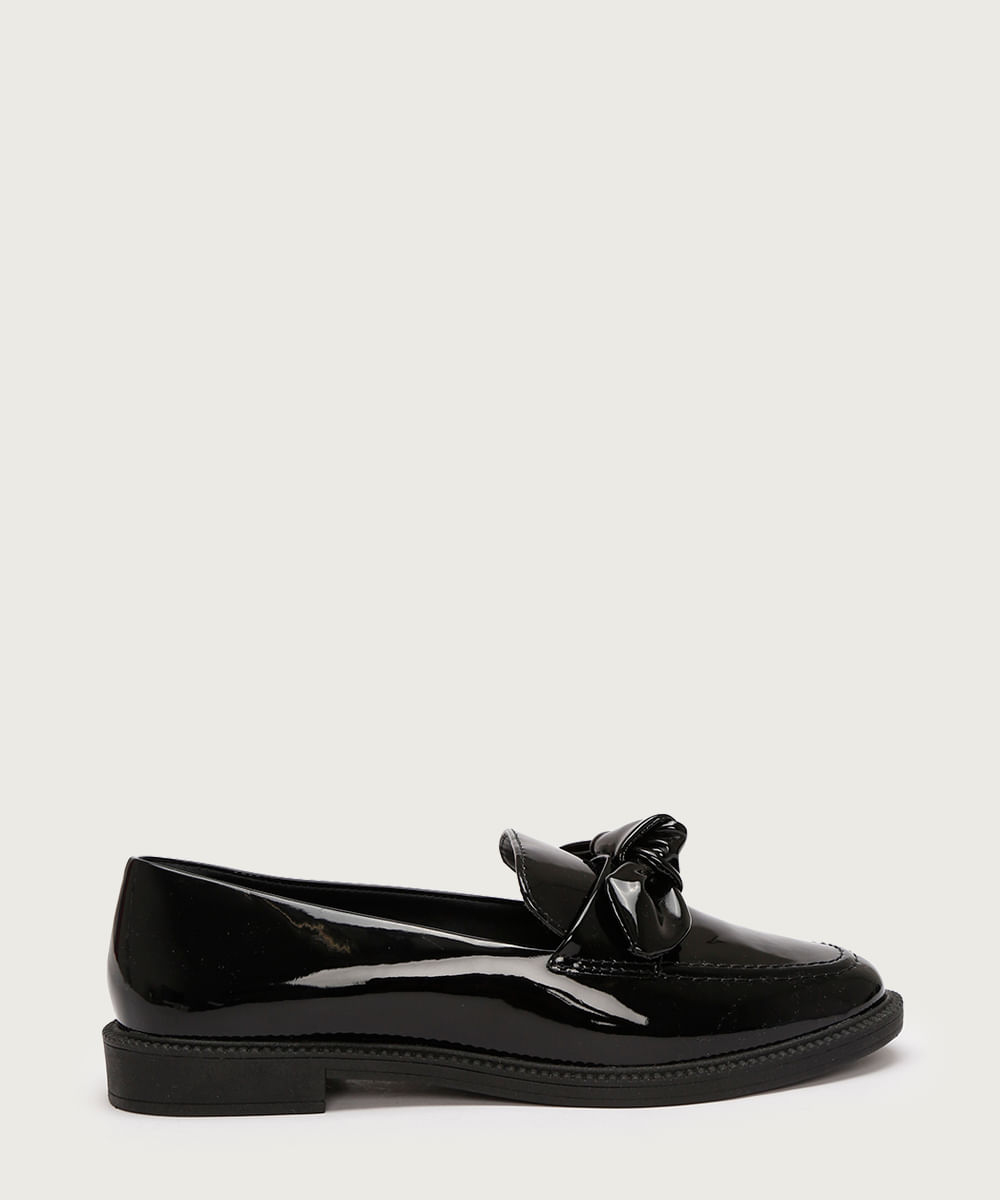 mocassim verniz com laço via uno preto