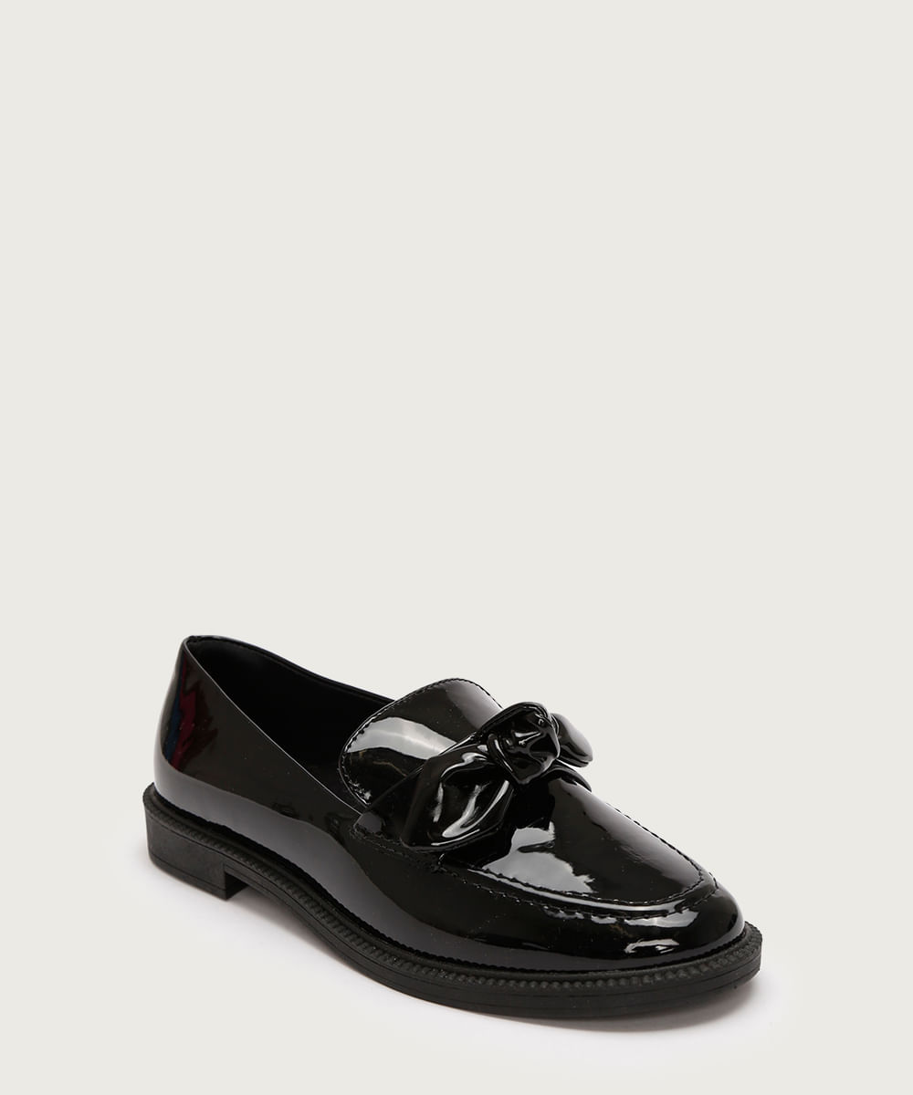 mocassim verniz com laço via uno preto