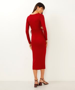 vestido midi cut out manga longa vinho