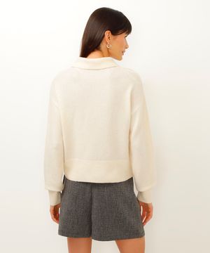 suéter de tricot com pérolas off white