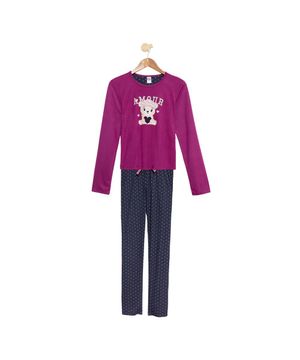 Pijama Longo Juvenil Menina Coleção Romance Luna Cuore Magenta