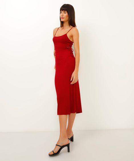 vestido midi de malha canelada cut out vinho
