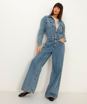 macacão jeans oversized manga longa azul