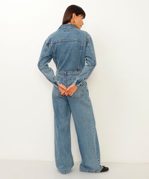 macacão jeans oversized manga longa azul
