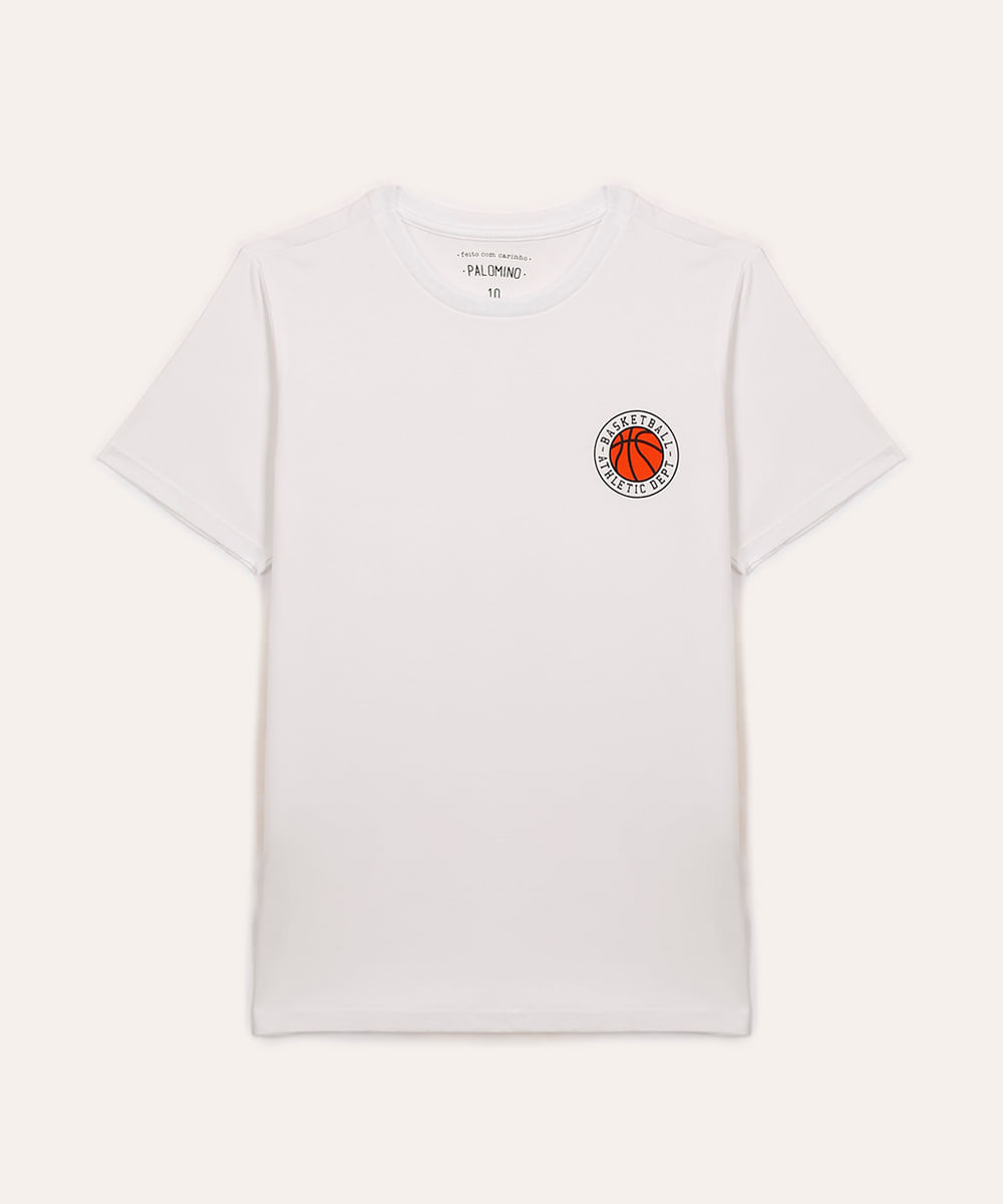 camiseta de algodão infantil basquete branca