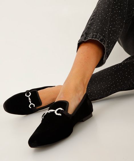 mocassim de veludo com bridão via uno preto
