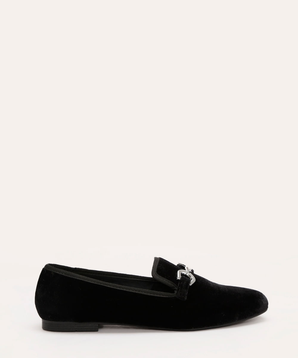 mocassim de veludo com bridão via uno preto