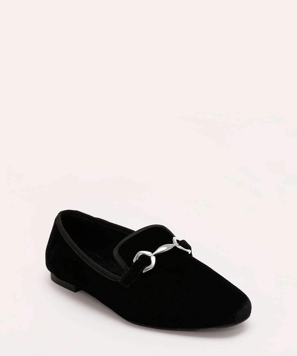 mocassim de veludo com bridão via uno preto