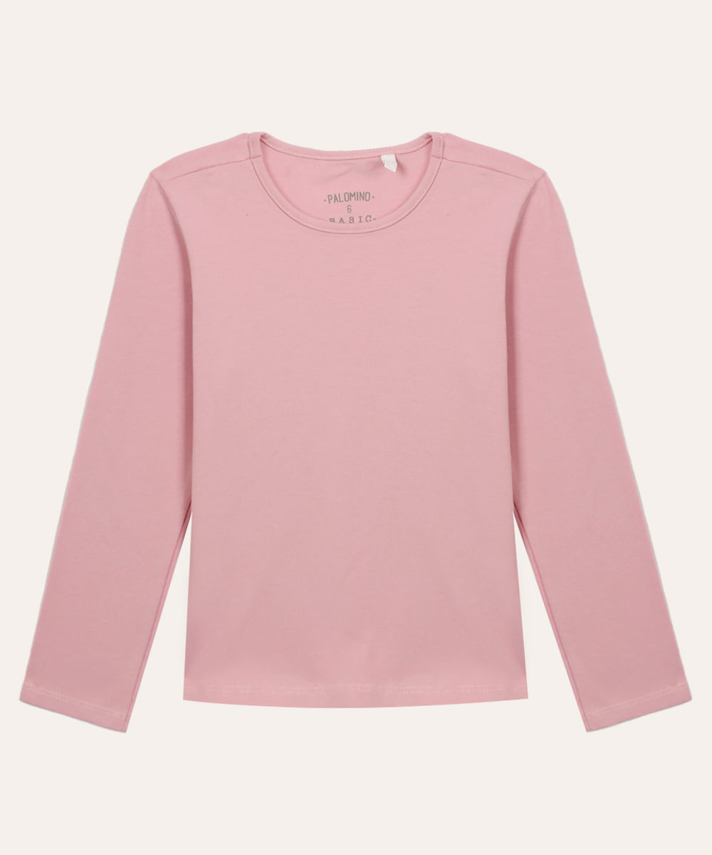 blusa básica de algodão infantil rosa