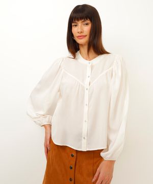 blusa com manga longa bufante off white