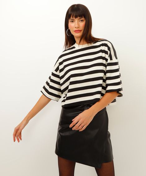 cropped listrado manga curta  off white