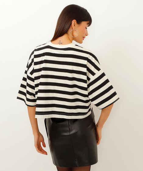 cropped listrado manga curta  off white
