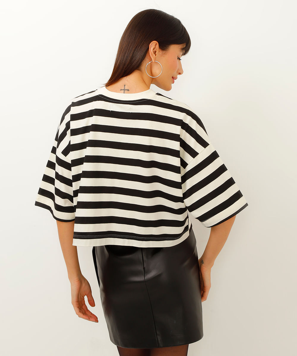 cropped listrado manga curta  off white