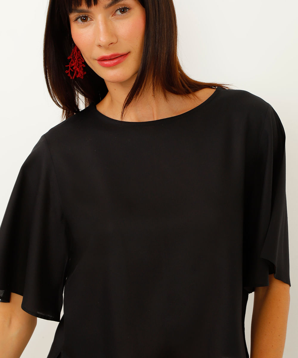 camiseta básica de viscose manga curta preto