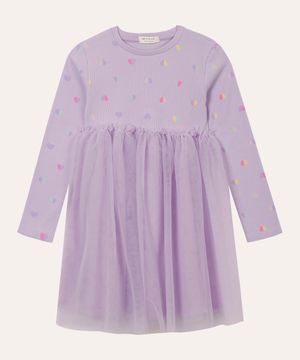 vestido infantil com tule e corações