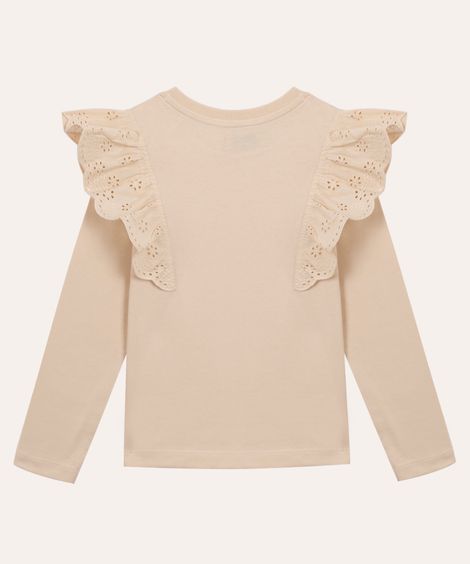 blusa de algodão infantil com babado de laise bege