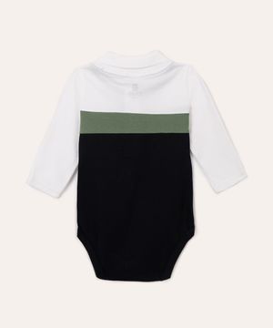 body de algodão piquet infantil listrado gola polo off white