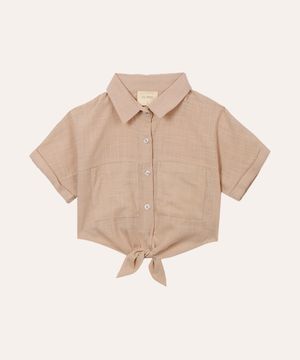 camisa de algodão infantil com amarração bege