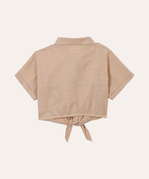 camisa de algodão infantil com amarração bege