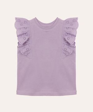 blusa de algodão infantil com babado laise lilás