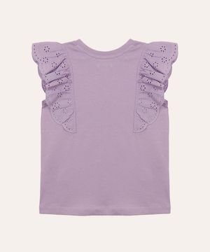 blusa de algodão infantil com babado laise lilás