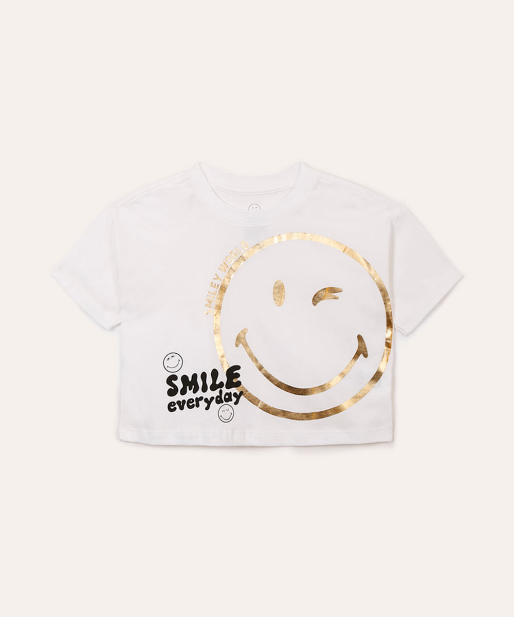 cropped de algodão infantil smileyworld metalizado off white