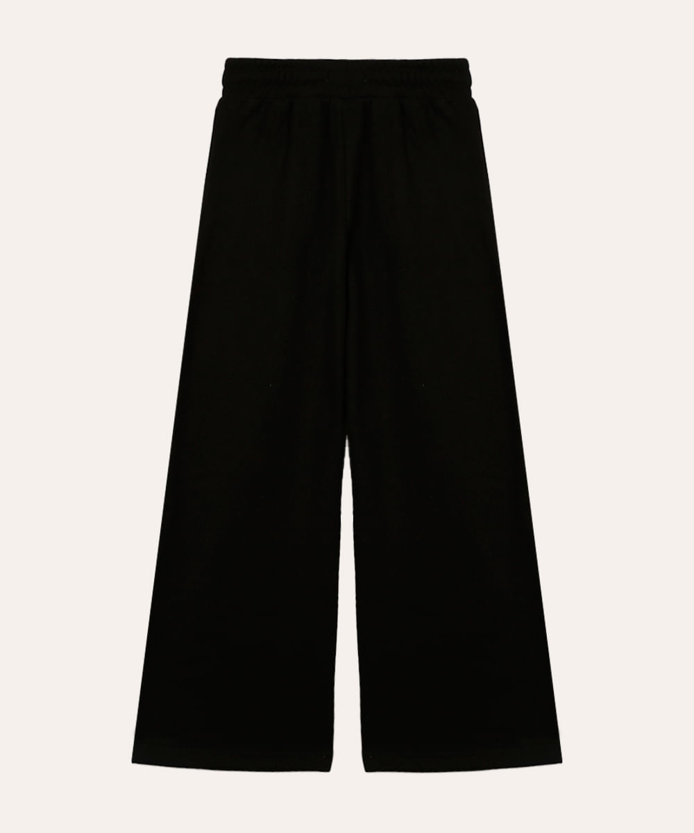 calça wide leg de moletom infantil preta