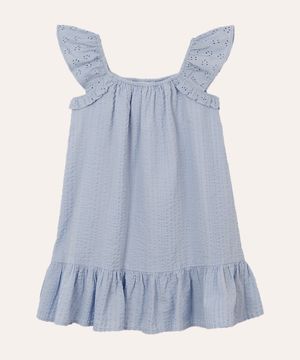 vestido de algodão infantil babado de laise azul