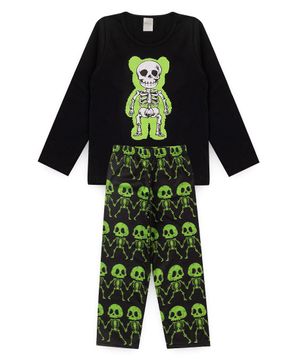 Pijama Infantil Menino Longo Caveira Brilha No Escuro