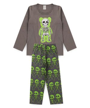 Pijama Infantil Menino Longo Caveira Brilha No Escuro