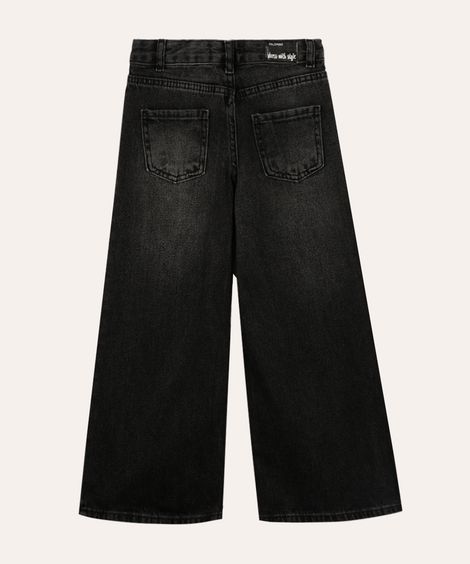 calça jeans wedi leg infantil estrelas preta