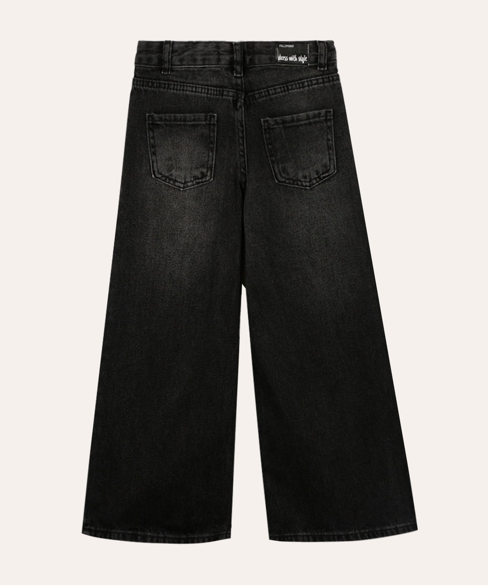 calça jeans wedi leg infantil estrelas preta