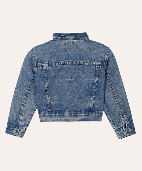 jaqueta jeans infantil com pérola azul