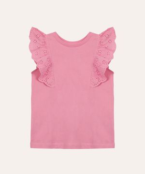 blusa de algodão infantil com babado laise rosa