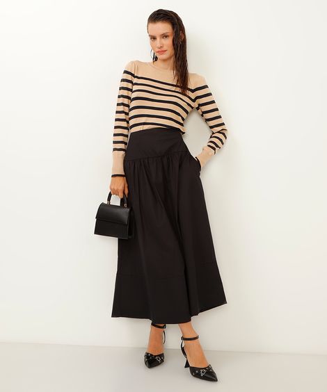 saia midi com bolsos preto