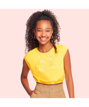 Blusa Teen Feminina Amora Flamê Fio Puro Amarelo