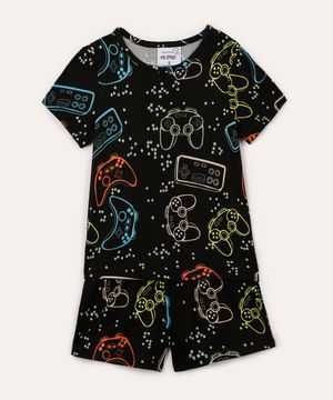 pijama curto infantil game preto