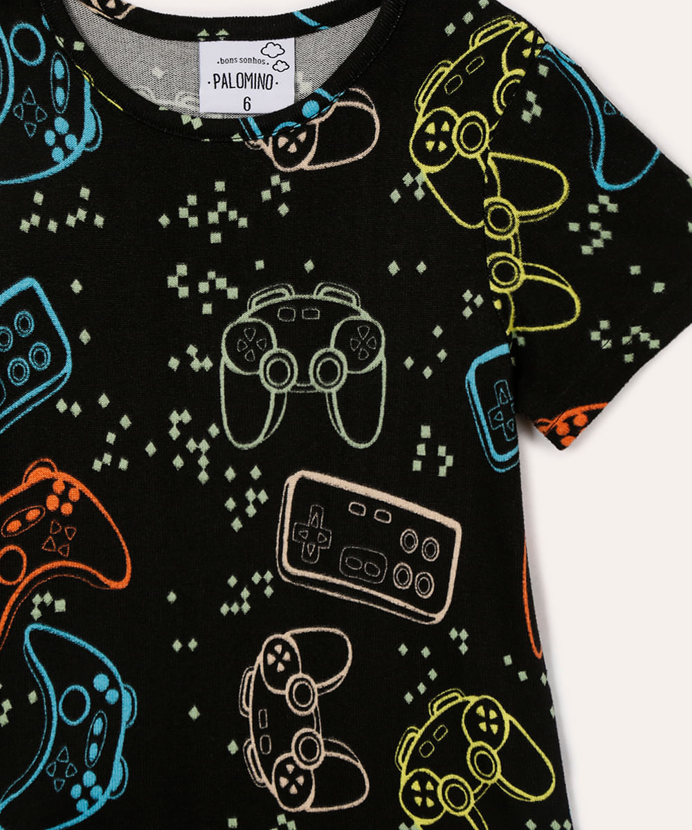 pijama curto infantil game preto