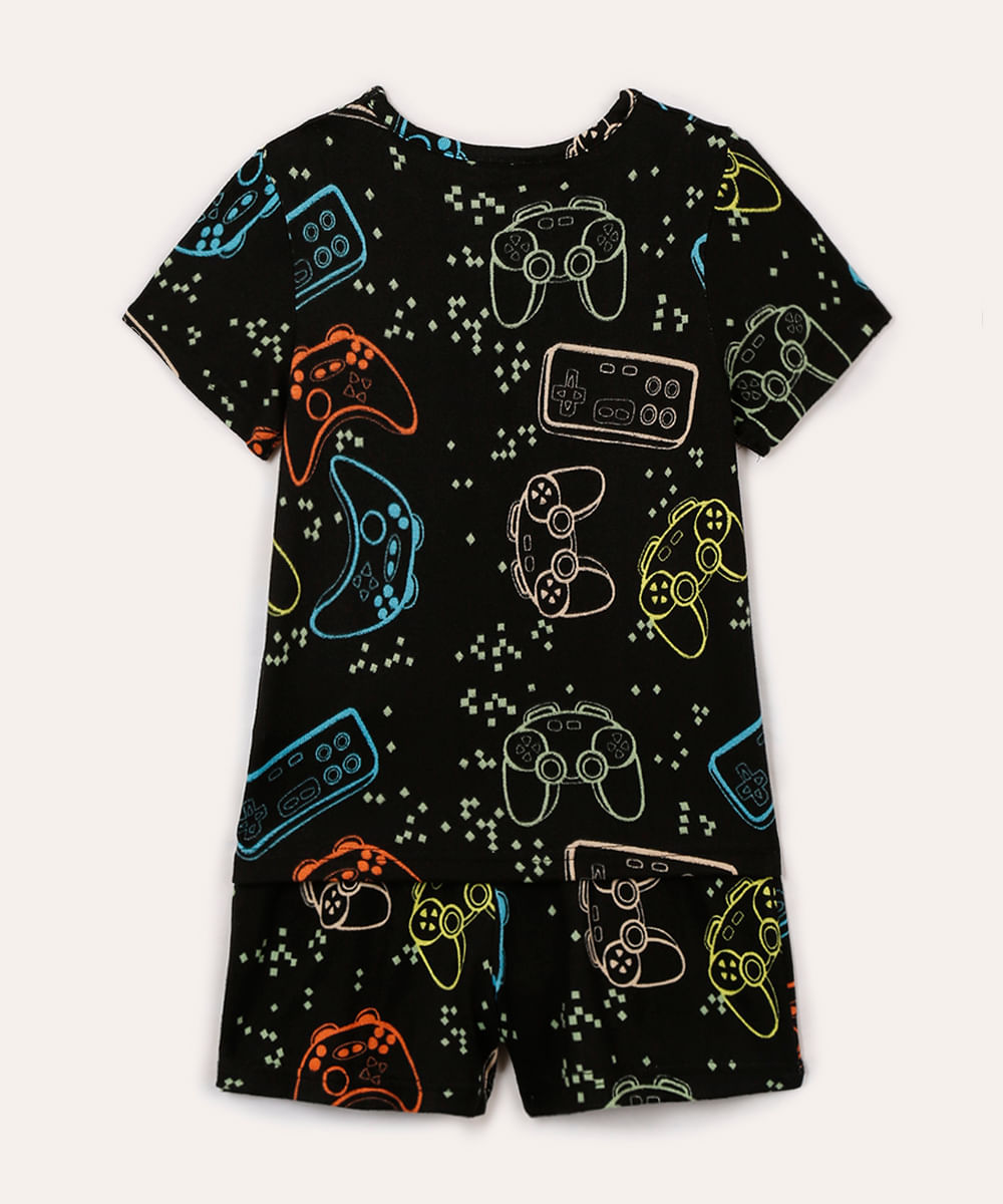 pijama curto infantil game preto