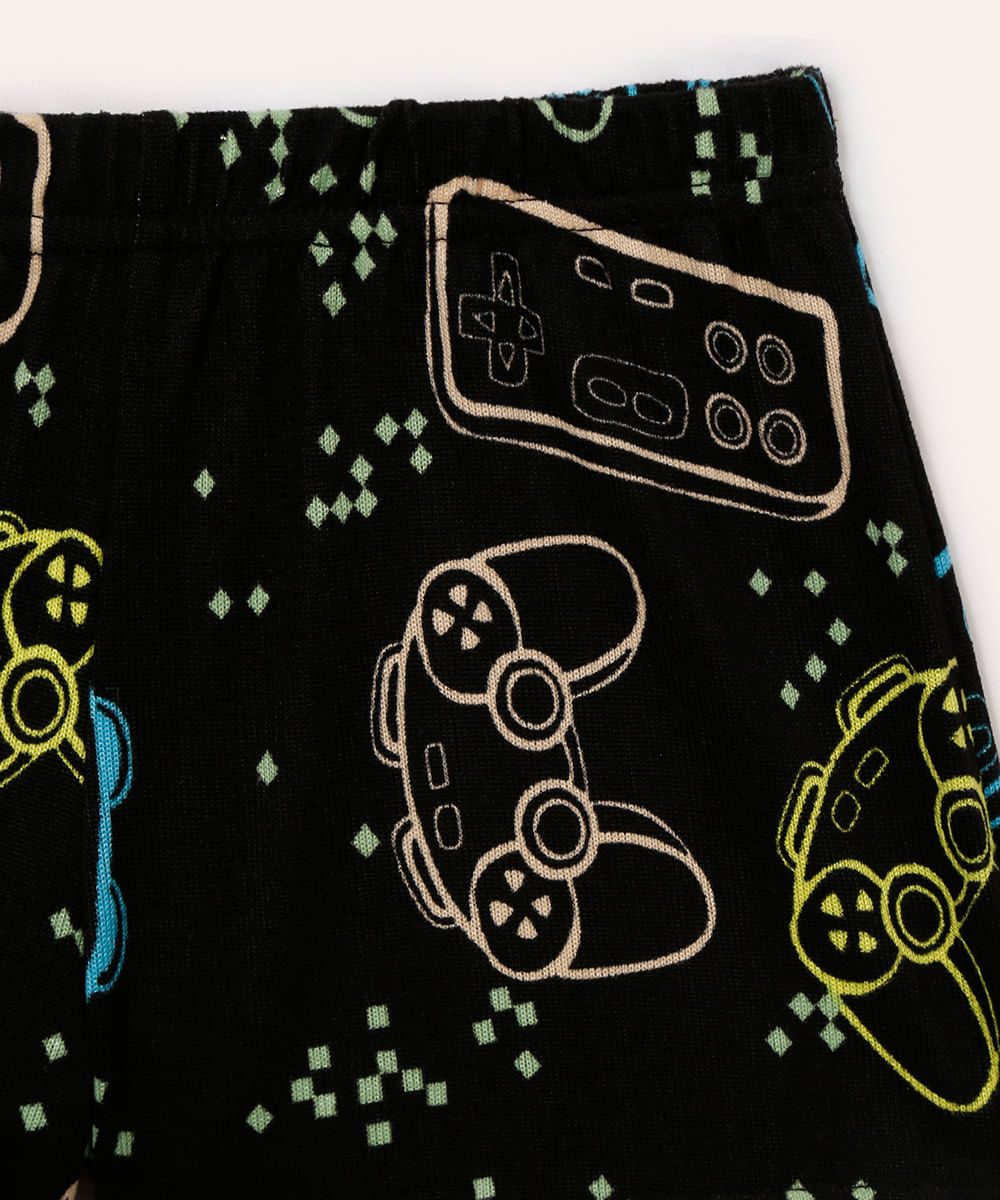 pijama curto infantil game preto