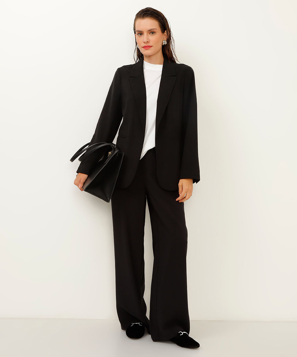 blazer de viscose alongado - preto