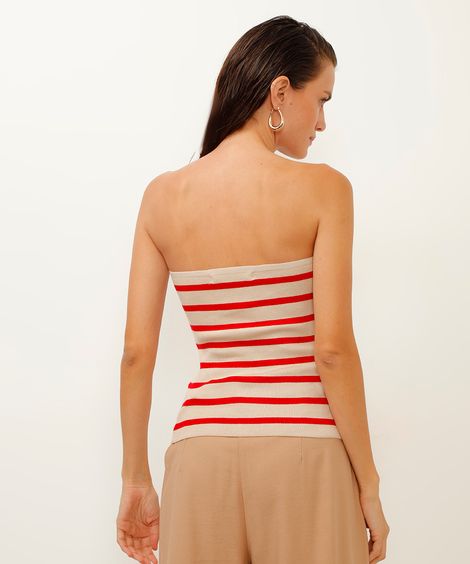 blusa de tricot sem alça listrado vermelha